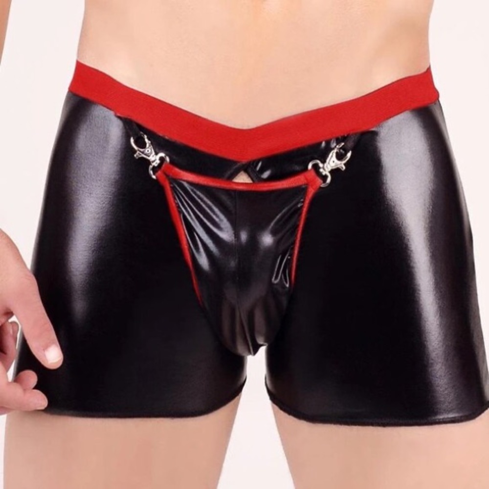 Men's Open Crotch Underwear Sexy Man Patent Leather Night Club Stage Underwear - Picture 2 of 3